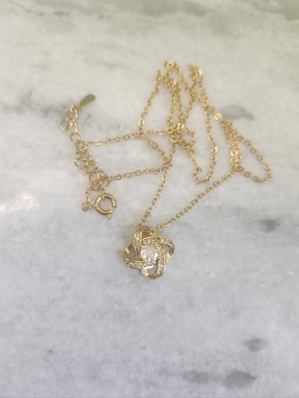 Gold Over Sterling Silver, Love  Knot Pendant Necklace with Adjustable Chain